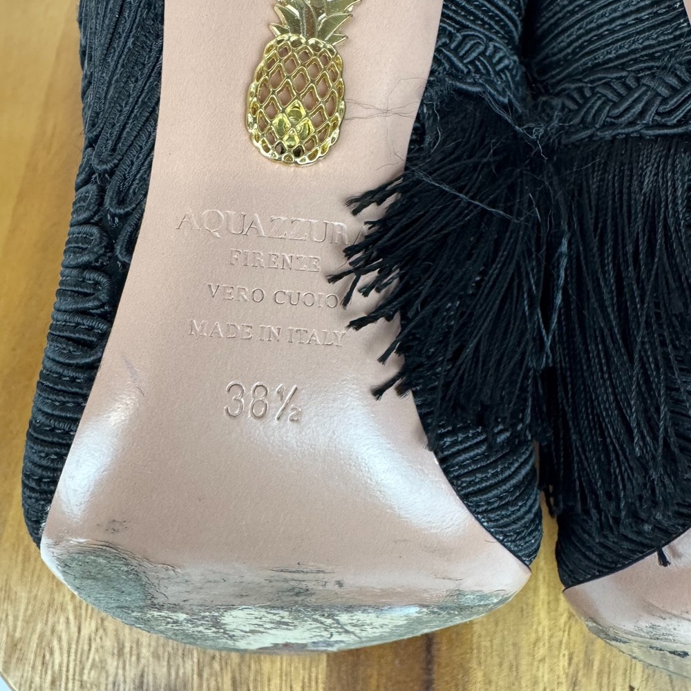 Womens Aquazzura Black Fringe Heeled Ankle Boots Booties Size 38.5 US 8.5 M GUC - Picture 6 of 7